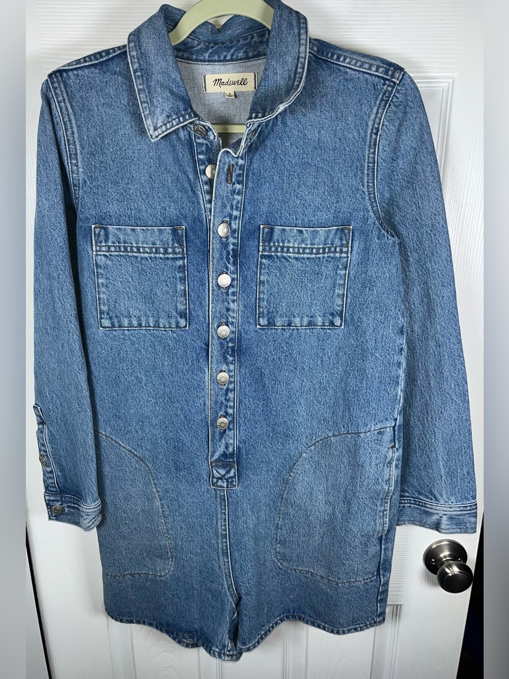 Women’s Madewell Denim Jean Shorts Romper Long Sleeve Cotton Size Small S
